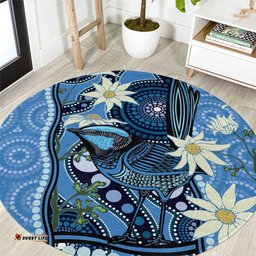 Australia Flannel Flower With Superb Fairy wren Round Carpet Aboriginal Art