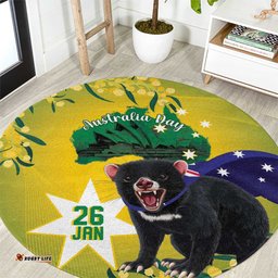 Tasimania Devil Australia Day Round Carpet Aussie Aussie Aussie Oi! Oi! Oi! Green
