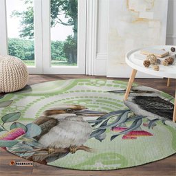 Australia Gumtree And Kookaburra Round Carpet Aboriginal Art Watercolor Style