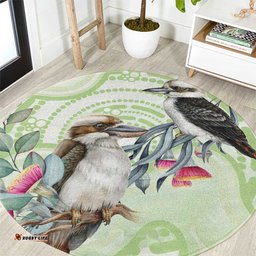 Australia Gumtree And Kookaburra Round Carpet Aboriginal Art Watercolor Style