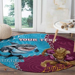 Personalised Sharks And Broncos Rugby Round Carpet Aboriginal Mix Polynesian Pattern