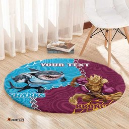 Personalised Sharks And Broncos Rugby Round Carpet Aboriginal Mix Polynesian Pattern