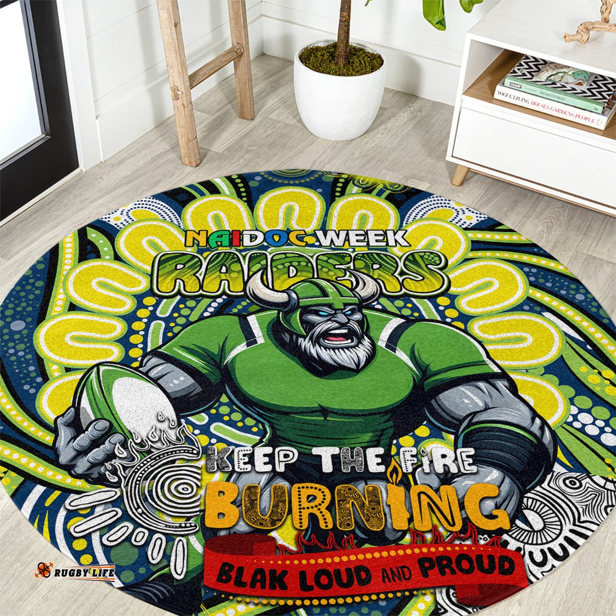 Custom NAIDOC Week 2024 Raiders Round Carpet Mascot Rugby DT02