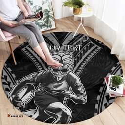Custom New Zealand Rugby Round Carpet Maori All Black Warrior Tribal Tattoo