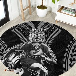 Custom New Zealand Rugby Round Carpet Maori All Black Warrior Tribal Tattoo
