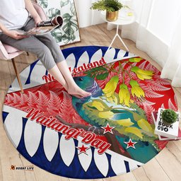 New Zealand Waitangi Day Round Carpet NZ Maori Tui Bird With Kowhai Flowers