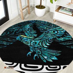New Zealand Sulphur crested Cockatoo Round Carpet Aotearoa Maori Mix Paua Shell