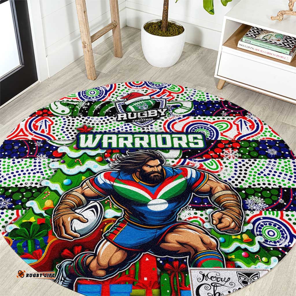 New Zealand Warriors Rugby Merry Christmas Round Carpet Indigenous Australian Art