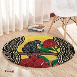 Waratah And Banksian Cockatoo Round Carpet Aboriginal Art
