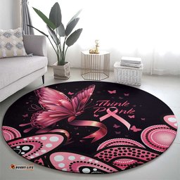 Think Pink Butterfly Ribbon Aboriginal Art Round Carpet