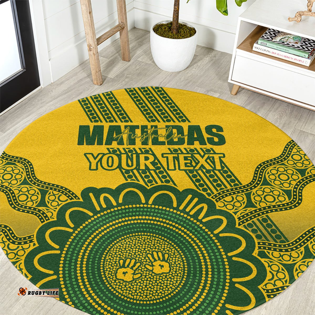 Custom Australia Matildas Round Carpet Aussie Aboriginal Gold Version
