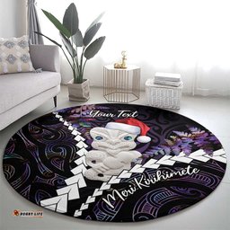 New Zealand Personalised Round Carpet Meri Kirihimete Kowhaiwhai Mix Paua Shell Amethys