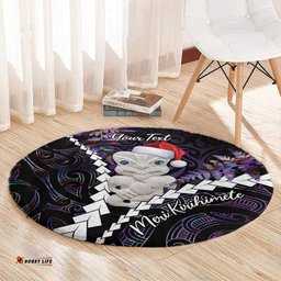 New Zealand Personalised Round Carpet Meri Kirihimete Kowhaiwhai Mix Paua Shell Amethys