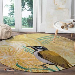Australia Grevillea And Honeyeaters Round Carpet Aboriginal Art Watercolor Style