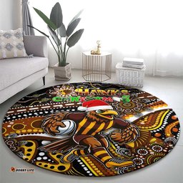 Merry Christmas AFL Hawks Round Carpet Aboriginal Santa Football Mascot