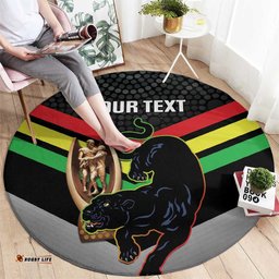 Personalised Panthers Rugby 2024 Round Carpet Mascot With Trophy Go Champions Aboriginal Art