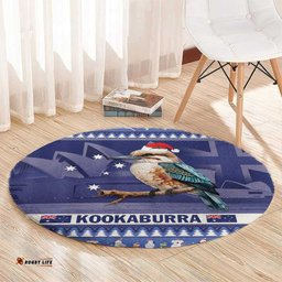 Aussie Kookaburra Round Carpet Merry Christmas Blue Style