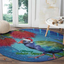 New Zealand Takahe Christmas Round Carpet Maori Fern Mix Pohotukawa