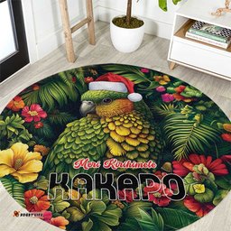 Meri Kirihimete Kakapo Round Carpet New Zealand Christmas with Tropical Vibe
