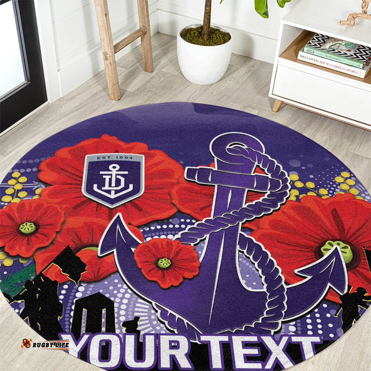 Custom Dockers Football ANZAC Round Carpet Gallipoli Camouflage With Poppies