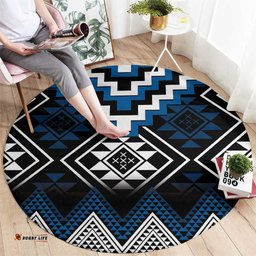 Blue Taniko Aotearoa Round Carpet Niho Taniwha Mix Poutama