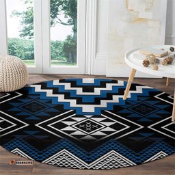 Blue Taniko Aotearoa Round Carpet Niho Taniwha Mix Poutama