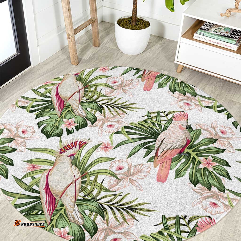 Australia Pink Cockatoo Round Carpet Aussie Orchids Seamless Pattern