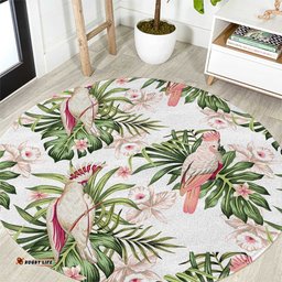 Australia Pink Cockatoo Round Carpet Aussie Orchids Seamless Pattern