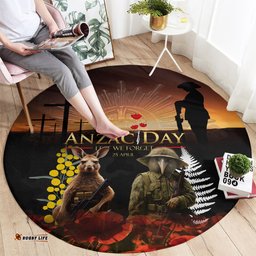 New Zealand and Australia ANZAC Day Round Carpet Kiwi Bird and Kangaroo Soldier LT03