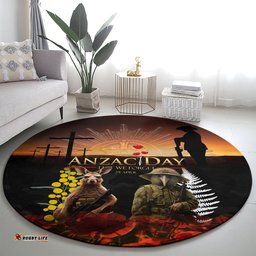 New Zealand and Australia ANZAC Day Round Carpet Kiwi Bird and Kangaroo Soldier LT03