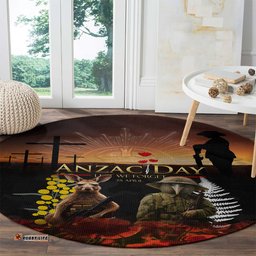 New Zealand and Australia ANZAC Day Round Carpet Kiwi Bird and Kangaroo Soldier LT03