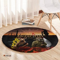 New Zealand and Australia ANZAC Day Round Carpet Kiwi Bird and Kangaroo Soldier LT03