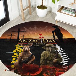 New Zealand and Australia ANZAC Day Round Carpet Kiwi Bird and Kangaroo Soldier LT03