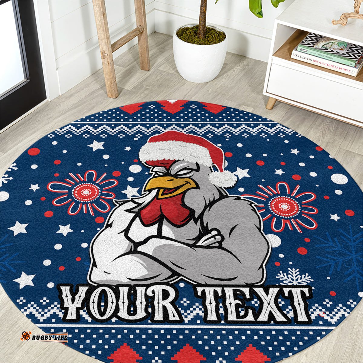Custom Roosters Rugby Round Carpet Chirstmas Vibe 2023