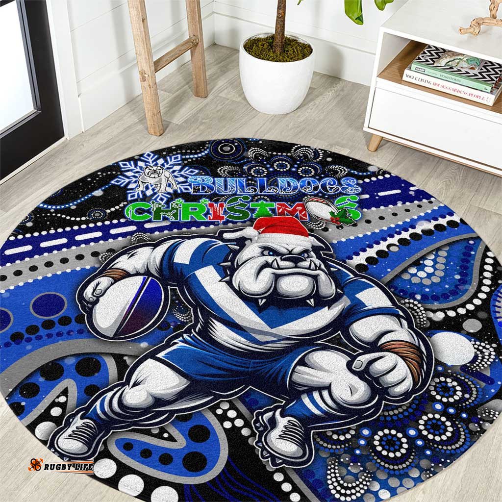Merry Christmas Bulldogs Round Carpet Aboriginal Santa Rugby Mascot Canterbury-Bankstown