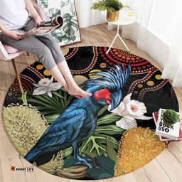 Australia Palm Cockatoo Round Carpet Aussie Banksia Aboriginal Pattern