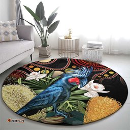 Australia Palm Cockatoo Round Carpet Aussie Banksia Aboriginal Pattern