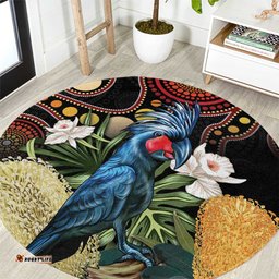 Australia Palm Cockatoo Round Carpet Aussie Banksia Aboriginal Pattern