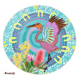 Amazing Aussie Australia Aboriginal Brolga Bird Dancing With Australia Native Flowers V3 Round Rug