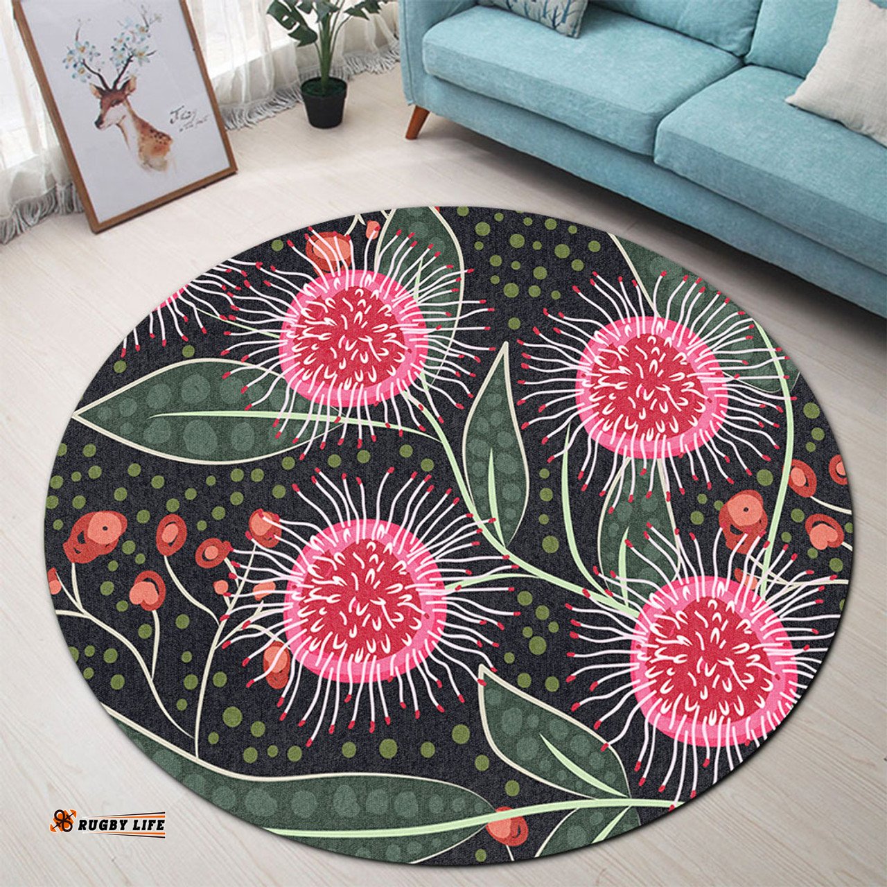 Amazing Aussie Australia Flowers Aboriginal Aboriginal Style Australian Hakea Flower Round Rug