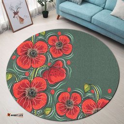 Amazing Aussie Australia Aboriginal Aboriginal Style Australian Poppy Flower Background Round Rug