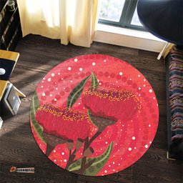 Amazing Aussie Australia Aboriginal Red Aboriginal Art With Eucalyptus Flowers Round Rug