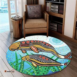 Amazing Aussie Australia Aboriginal Dugong Aboriginal Artwork With Mother And Baby Round Rug