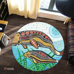 Amazing Aussie Australia Aboriginal Dugong Aboriginal Artwork With Mother And Baby Round Rug