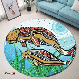 Amazing Aussie Australia Aboriginal Dugong Aboriginal Artwork With Mother And Baby Round Rug