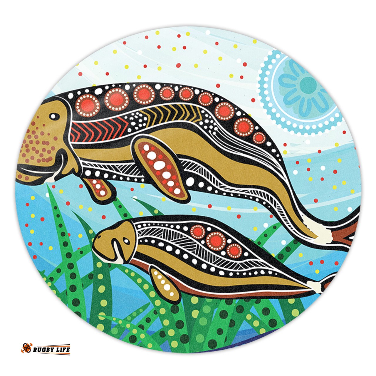 Amazing Aussie Australia Aboriginal Dugong Aboriginal Artwork With Mother And Baby Round Rug