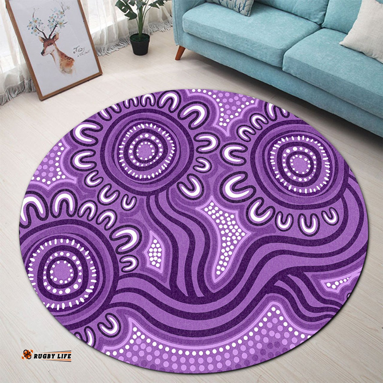 Amazing Aussie Australia Aboriginal Dot Patterns From Indigenous Australian Culture (Purple) Round Rug