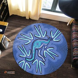 Amazing Aussie Australia Aboriginal Blue Aboriginal Style Of Dot Kangaroo Artwork  Round Rug