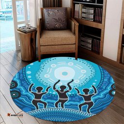 Amazing Aussie Australia Aboriginal Inspired Aboriginal Style Of Landscape Background Round Rug