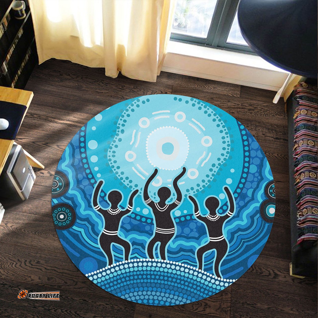 Amazing Aussie Australia Aboriginal Inspired Aboriginal Style Of Landscape Background Round Rug